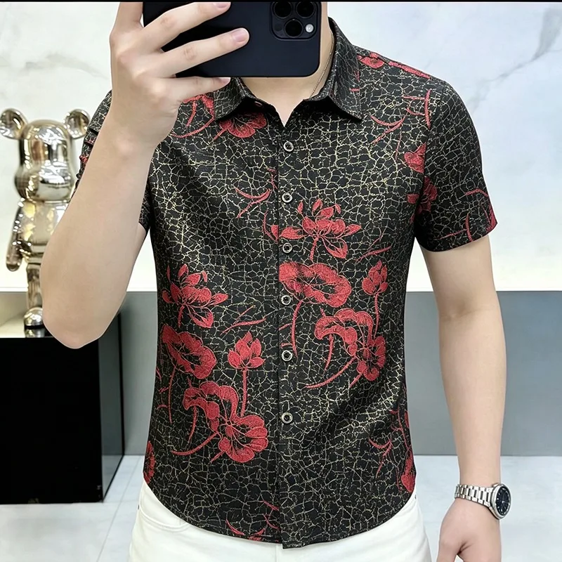 Summer Men's Short Sleeved Shirt Hot Stamping Casual Business Social Shirts Fashion Slim Fit Streetwear Shirt Men Clothing 2026