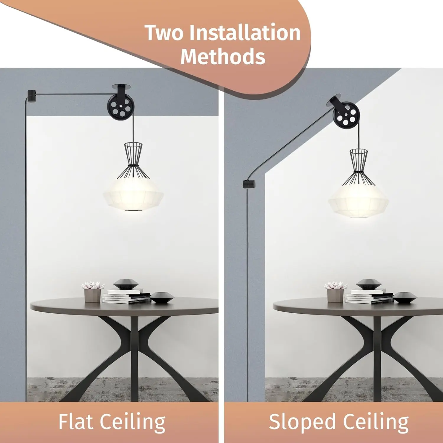 Black Wall Mount Pulley for Pendant Lights Metal Pulley Wheel Cable Hook Chandelier for Plug in Pendant Light Hanging