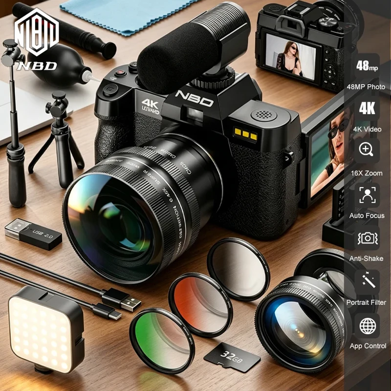 NBD Compact Digital Camera 4K Vlog Photography Camera App Control Retro Vlog Recorder YouTube 48MP Camera 3