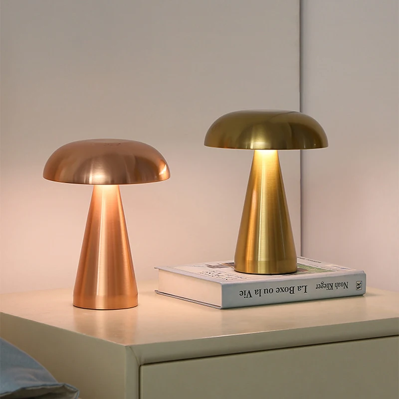 Metal Mushroom LED Home Decor Table Lamp Creative Living Room Bedroom Atmosphere Light USB Charge Touch Night Light Bar Lamp