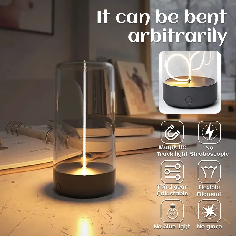 Cordless Plató Villanyégő Mágneses Izzószál Ingó Minimalista Plató Villanyégő vel 3 levels érintse szabályozható újratölthető nightstand Világítás