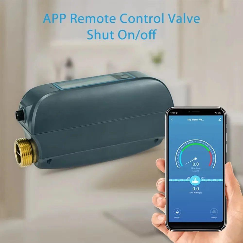 Smart Life WiFi Water Valve Water Flow Rate And Water Meter Shut On/Off Remote Control Real Time Display Built in battery Tuya