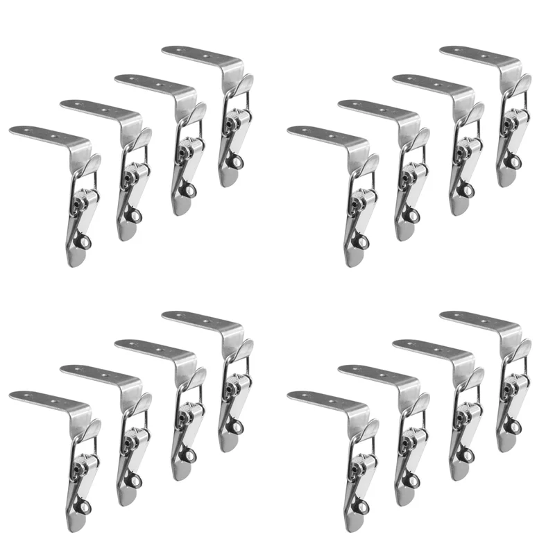 AT05-4X 90 Degrees Duck-Mouth Buckle Hook Lock Stainless Steel Spring Loaded Draw Toggle Latch Clamp Silver Hasp Latch Catch