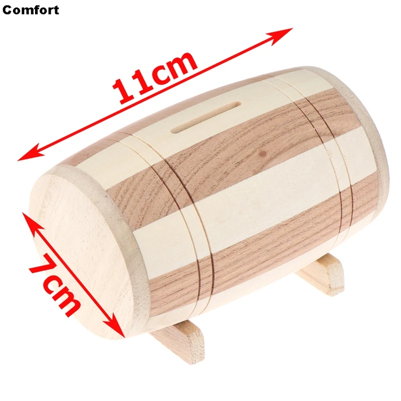 1pc Wooden Piggy Bank Safe Money Box Savings Wine Barrel Wood Carving Handmade Money Box