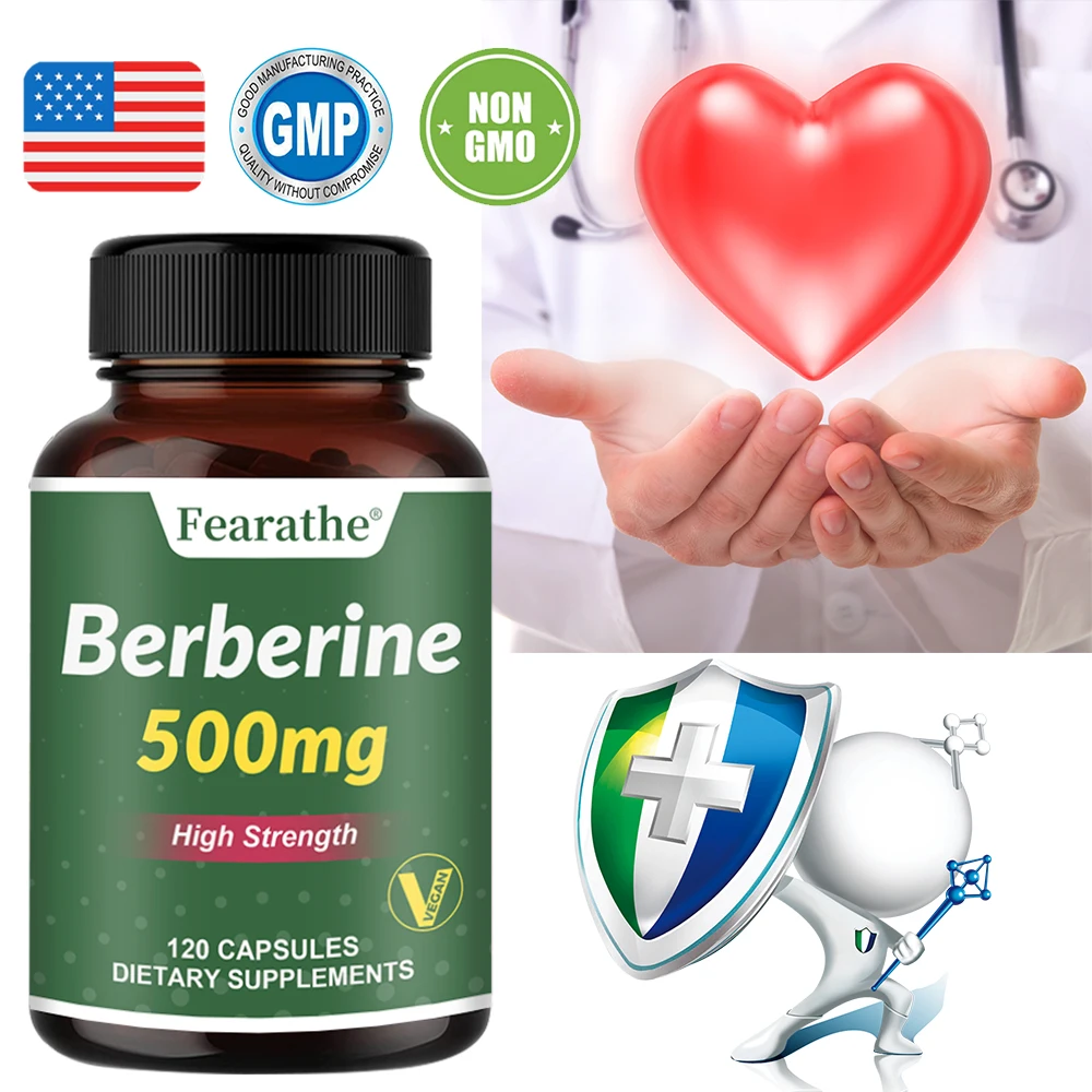 Berberine 500 Mg Supplement, 120 Veggie Caps, High Strength, Supports Immune System, Promotes Overall Health, Gluten Free