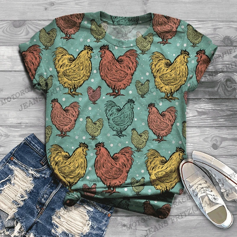 Chicken 3d Print T-shirt Men Women Fashion T-shirts Animal Tees Short Sleeve Tops Tees Vintage Tshirt Harajuku Camisetas