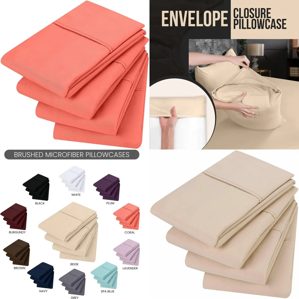 

pillow case4 Pack Microfiber Pillowcases Extra Soft King Size Ultra Plush Bedding Set Smooth Breathable Hypoallergenic Pillow