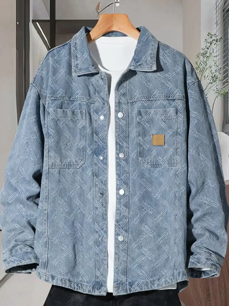 

Retro Sle Men's Denim Jaet Casual Loose Workwear Coat Spring Autumn Faionable Scratched Design Cotton Polyester Blend
