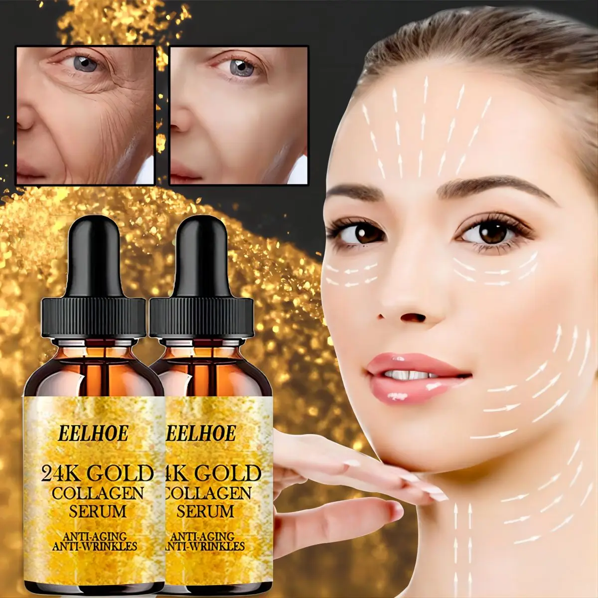 24k Gold Collagen Serum removes dark spots and acne, improves facial scars, brightens skin and rejuvenates skin