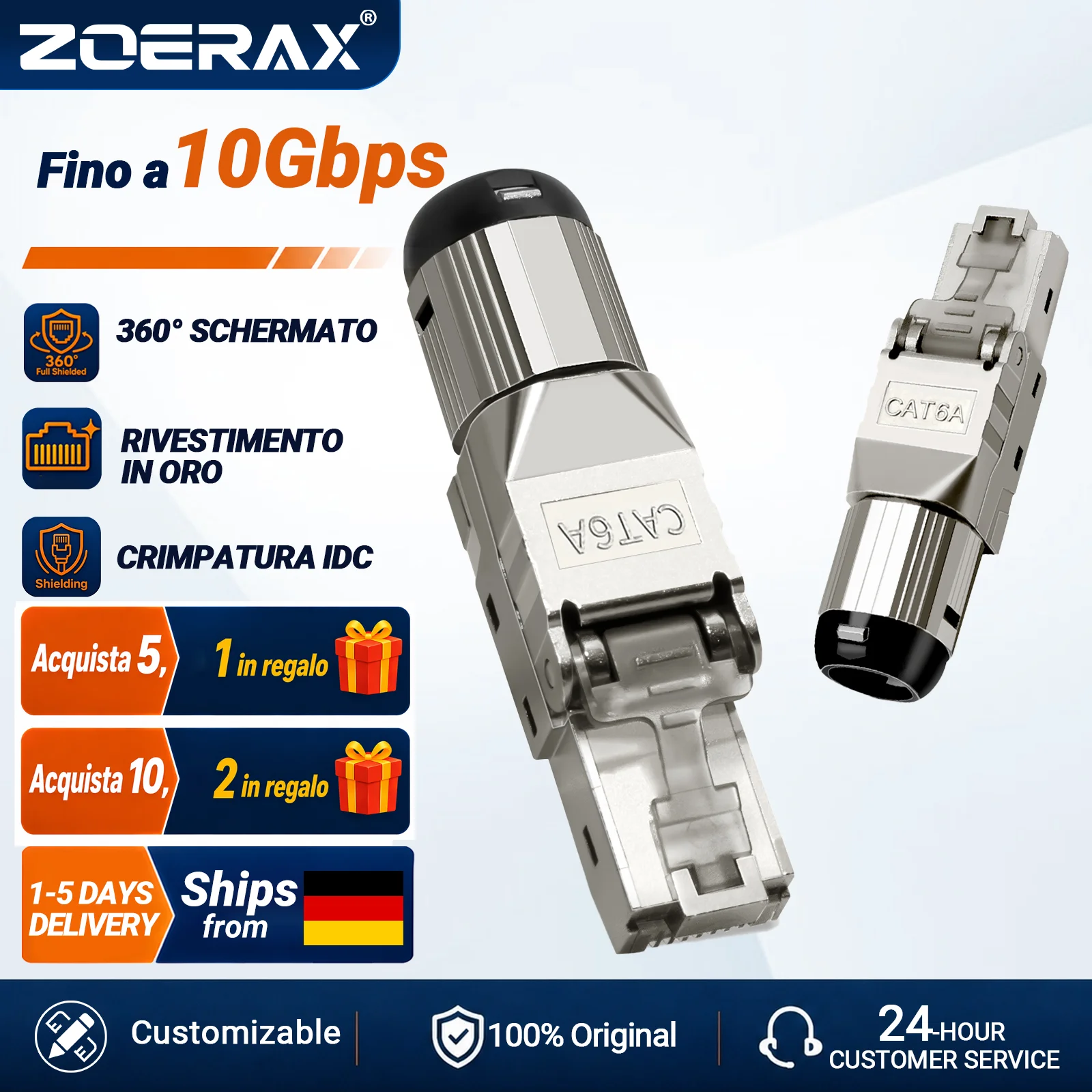 Connettori ZoeRax RJ45 Cat8 Cat7 Cat6A, Spina Modulare Schermata RJ45 Senza Utensili, Terminazione Modulare 2000MHz 40G per Cavo LAN 22AWG-24AWG