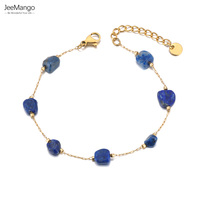 JeeMango Colorful Natural Stone Beads Chain Bracelet for Women Bohemia Stainless Steel Handmade Jewelry tiki браслет JB24106