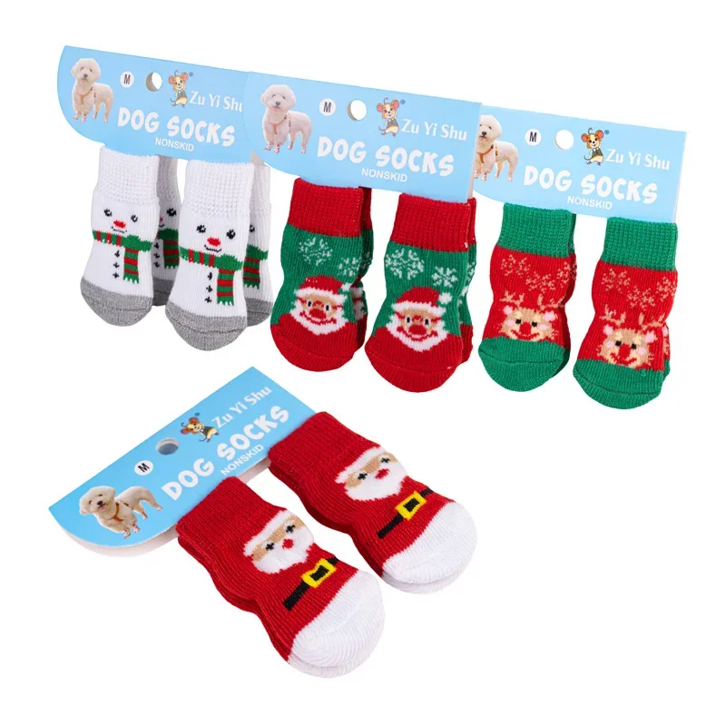 Christmas Pet Knitted Socks for Small Dogs Cat Shoes Chihuahua Boots for Winter Warm Indoor Wear Slip on Paw Protector