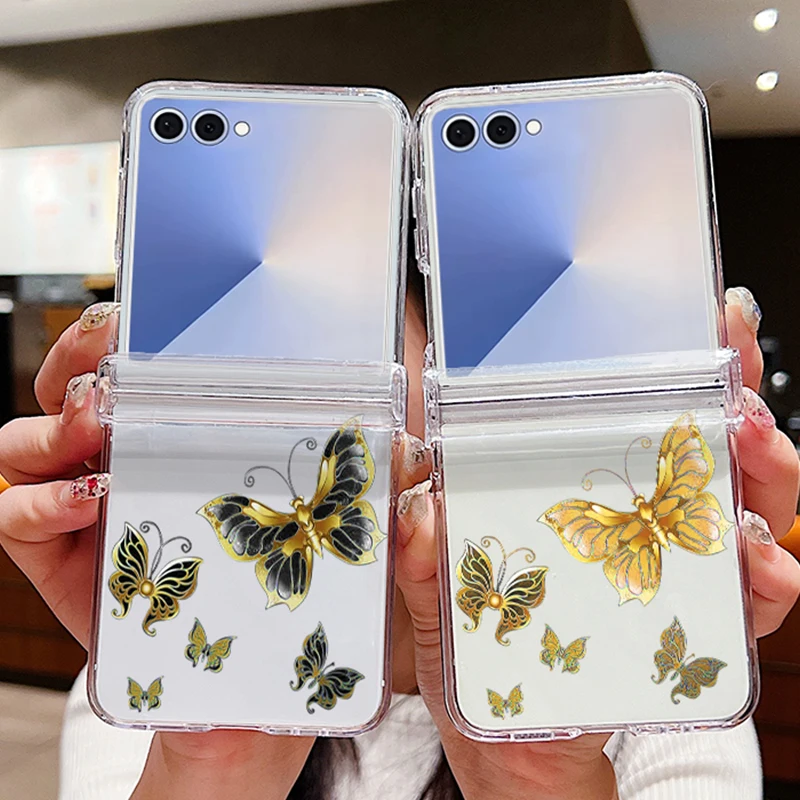 

Прозрачный чехол для телефона с принтом бабочек для Samsung Galaxy Z Flip 7 6 5 4 3 5G, складной твердый чехол для Samsung Z Flip5 Flip6