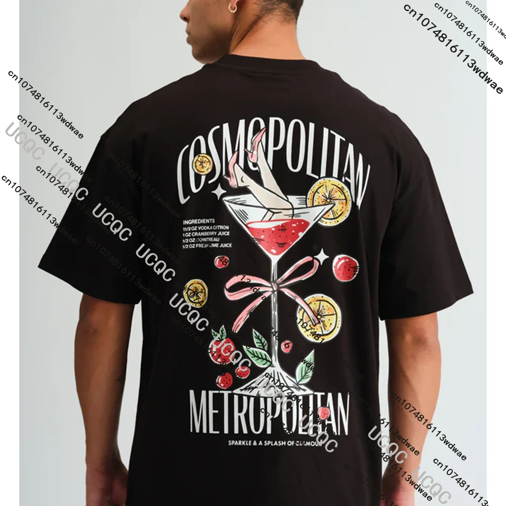 Nueva camiseta con estampado de cóctel cosmopolita a la moda, camisetas divertidas de verano para hombre, camisa informal de algodón, ropa de calle para vacaciones, manga corta de Hip Hop