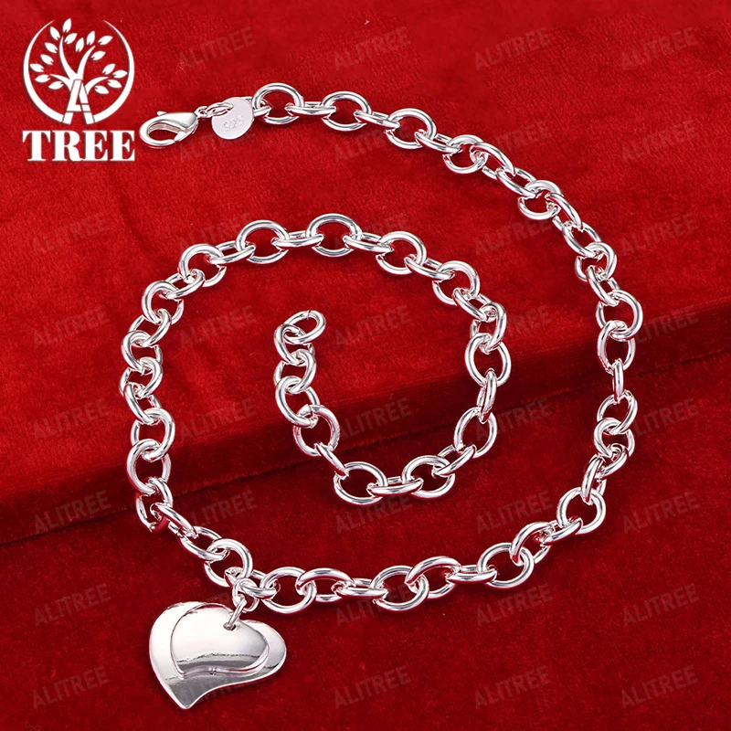 Valentine's Day Jewelry 925 Sterling Silver Double Heart Pendant Necklace For Women Wedding Party Gift Accessories Wholesale