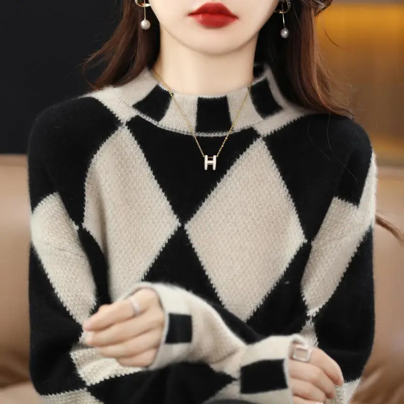 

Women Sweaters 2023 New Autumn Winter Korean Fashion Warm Pullovers Mock-neck Long Sleeve Top Vintage Knitwear Sweaters F33