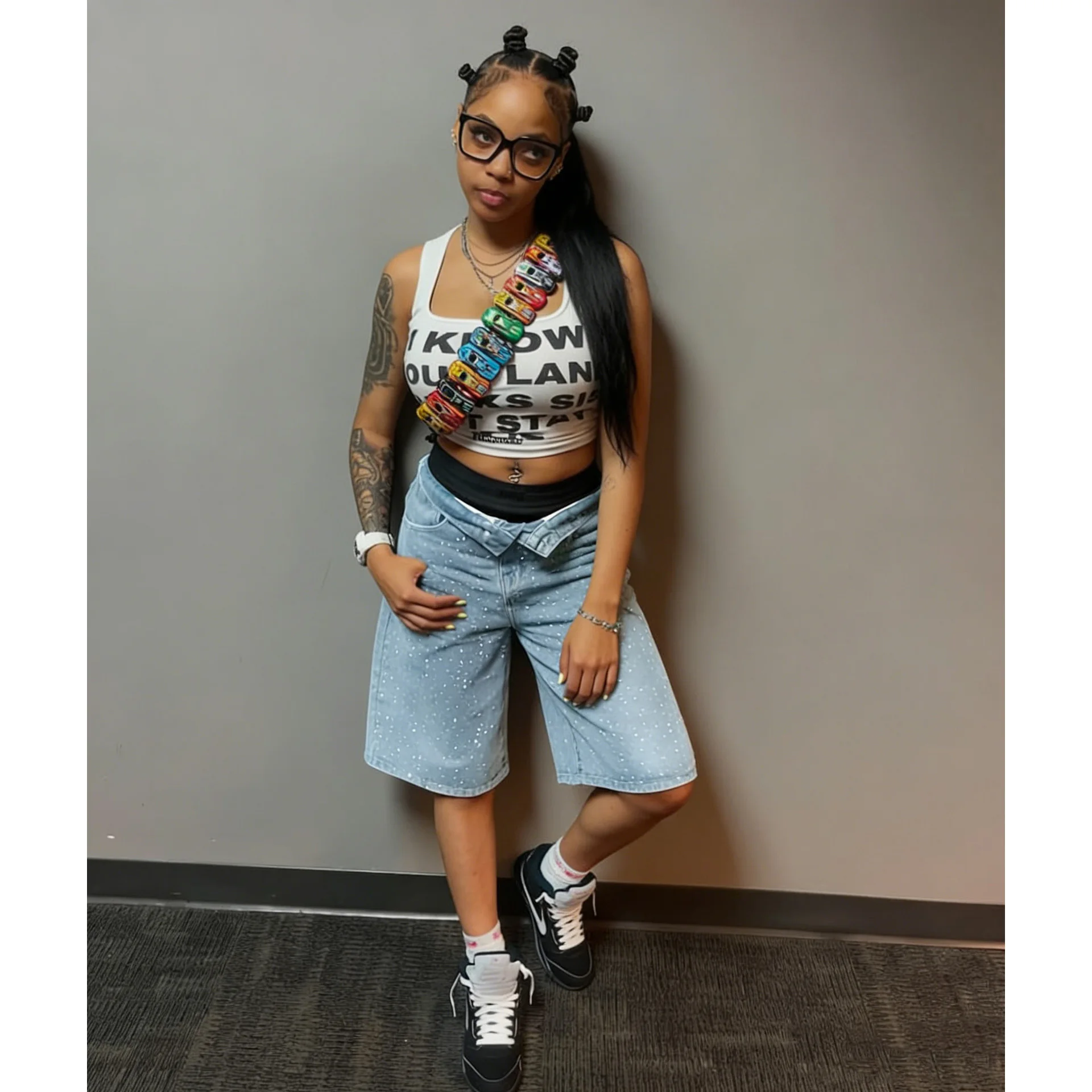 

Cargo Denim Shorts Pants High Waist Rhinestone Jeans Fashion Y2K Streetwear 2026 Women Summer Clothes Trousers Denim Jean Pants