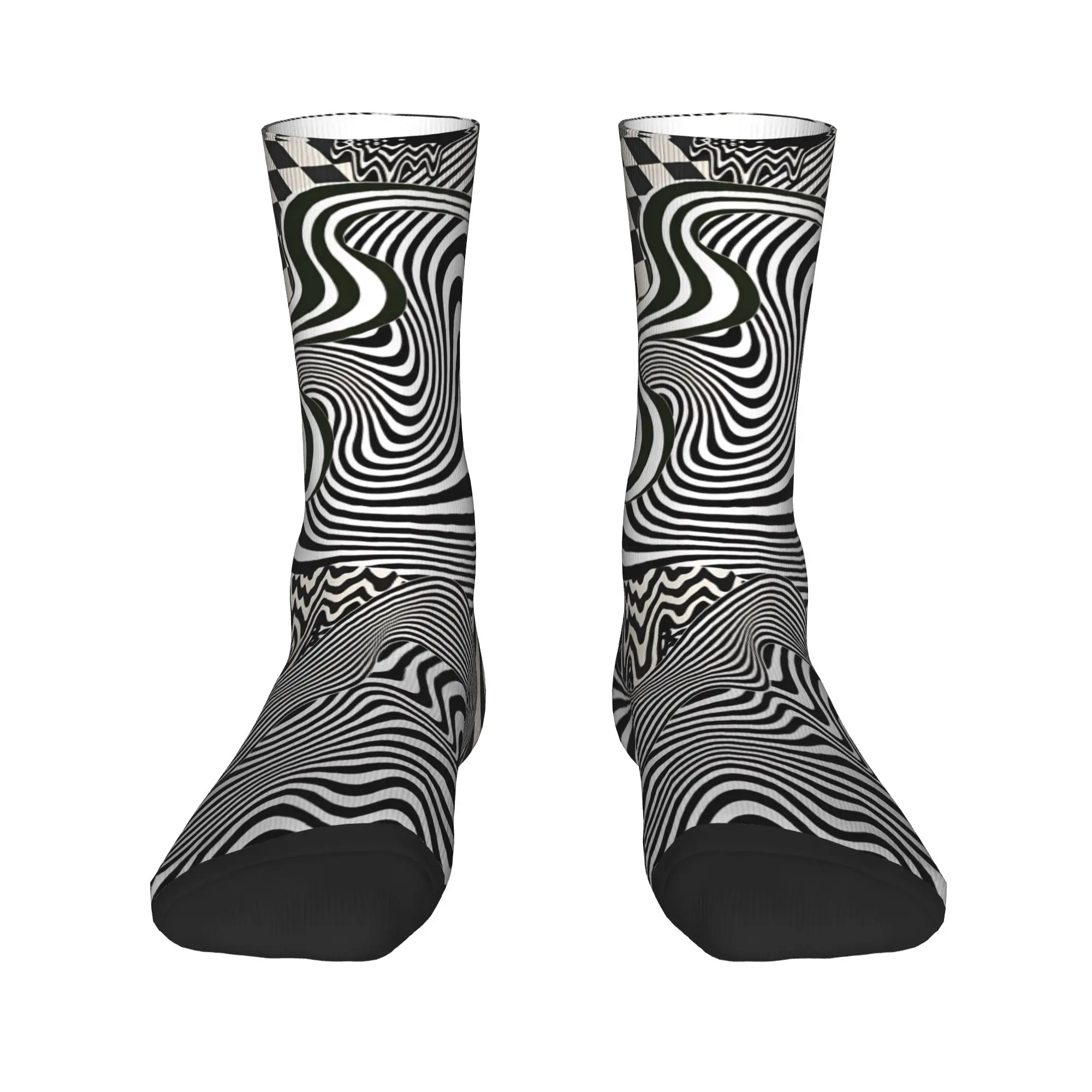 Men Socks Mixed Op Art Swirl Checkerboard Spiral Optical Illusion Collage  Stockings Autumn Trendy Quality Socks Custom