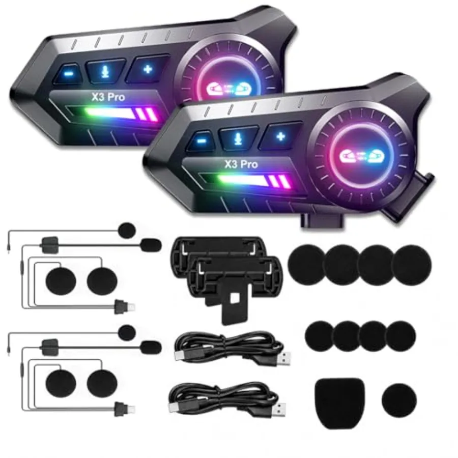 

Motorcycle Bluetooth Headset with Microphone, Wireless Helmet Intercom Communication System, Noise Canceling, Ultra-Long Batter
