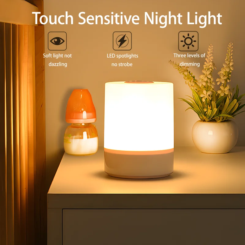 LED Touch Sensor Light Dimmable Night Light Bedroom Ornaments Ambient Light Soft Light Eye Protection Bedside Lamp Sleep Lantern