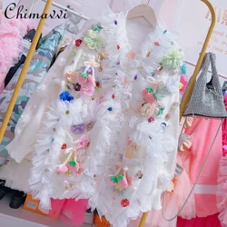 Autumn Winter New Sweet Dream Loose Thickened Three-dimensional Flower Knitted Coat Cute Girl Long Sleeve Kawaii Sweater Women