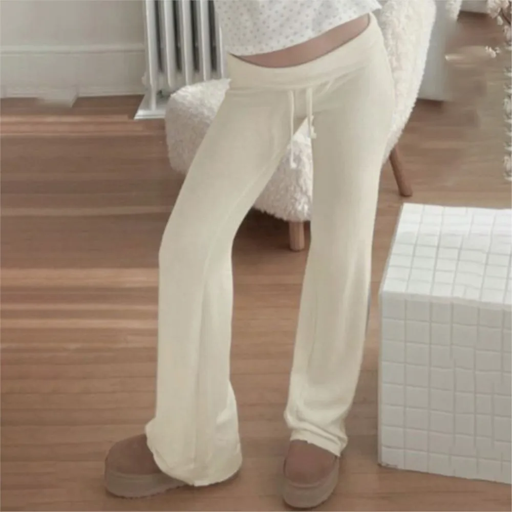 Women's Clothing New Street Casual Pants Straight Trousers Leace-up All-match Simple Style Solid Color Trendy Temperament Loose