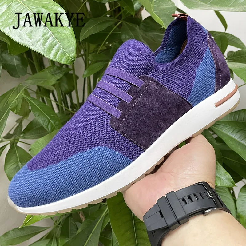 2022 Spring Men Knitted Sneakers High Quality Socket Gradient Male Loafers Breathable Casual Flat Shoes Walking Out Men Shoes