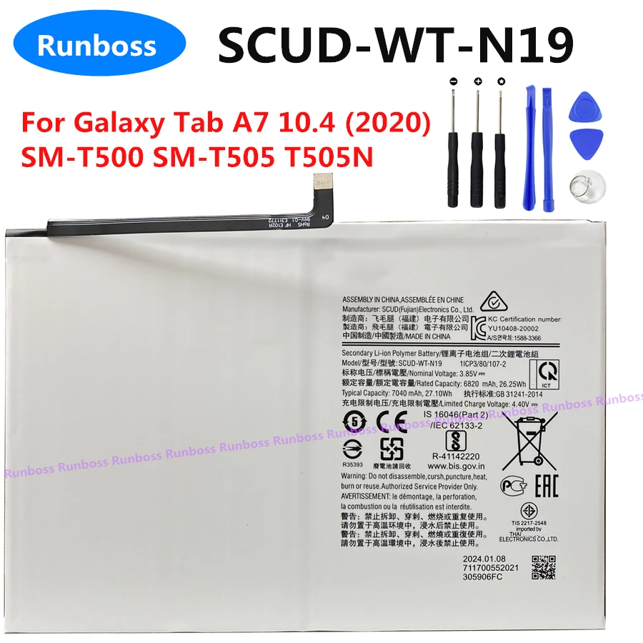 Runboss High Quality SCUD-WT-N19 7040mAh Battery For Samsung Galaxy Tab A7 10.4 (2020) SM-T500 SM-T505 T505N Batteries + Tools