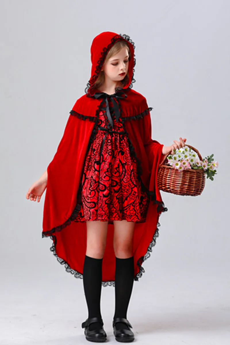 

Halloween Carnival Masquerade Show Girls Little Red Riding Hood Princess Dress Christmas Party Fairy Queen Role Play Costume