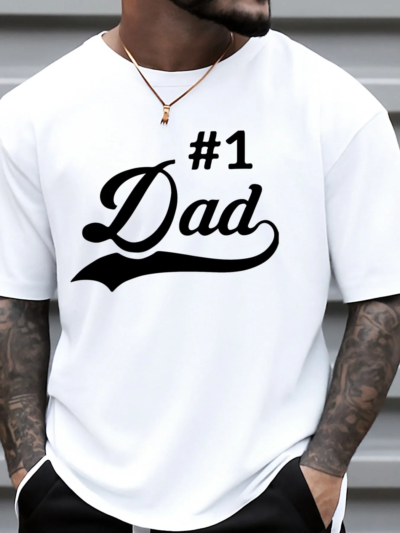 1 Men's T-Shirt with #1 Dad Print - Light Breathable Crew Neck Short Sleeve Casual T-Shirt, Father's Day Gifts, Summer Sports & Casual Clothing - Ideal for Dads, Husbands, Grandpas - White Shirt for All Seasons