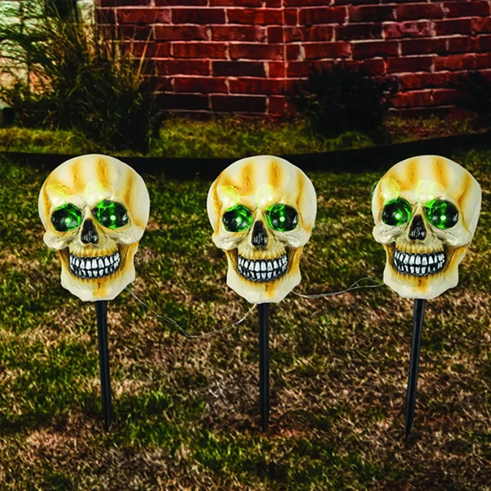 1pc Lawn Yard Ground Plug Light Halloween Skull Angel Ornament Outdoor Garden Landscape Path Street Solar Lamp Green Spotlight