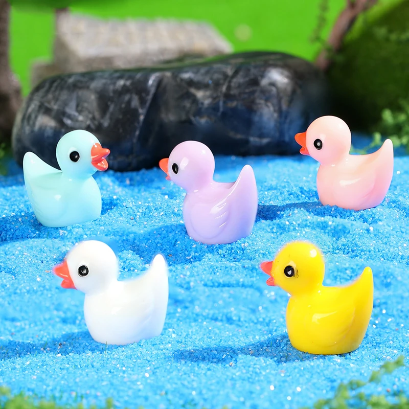 10Pcs Mini Resin Duck Figurines Cute 3D Little White Rabbit Ornaments Micro Landscape Crafts Gardening Decorations Accessory
