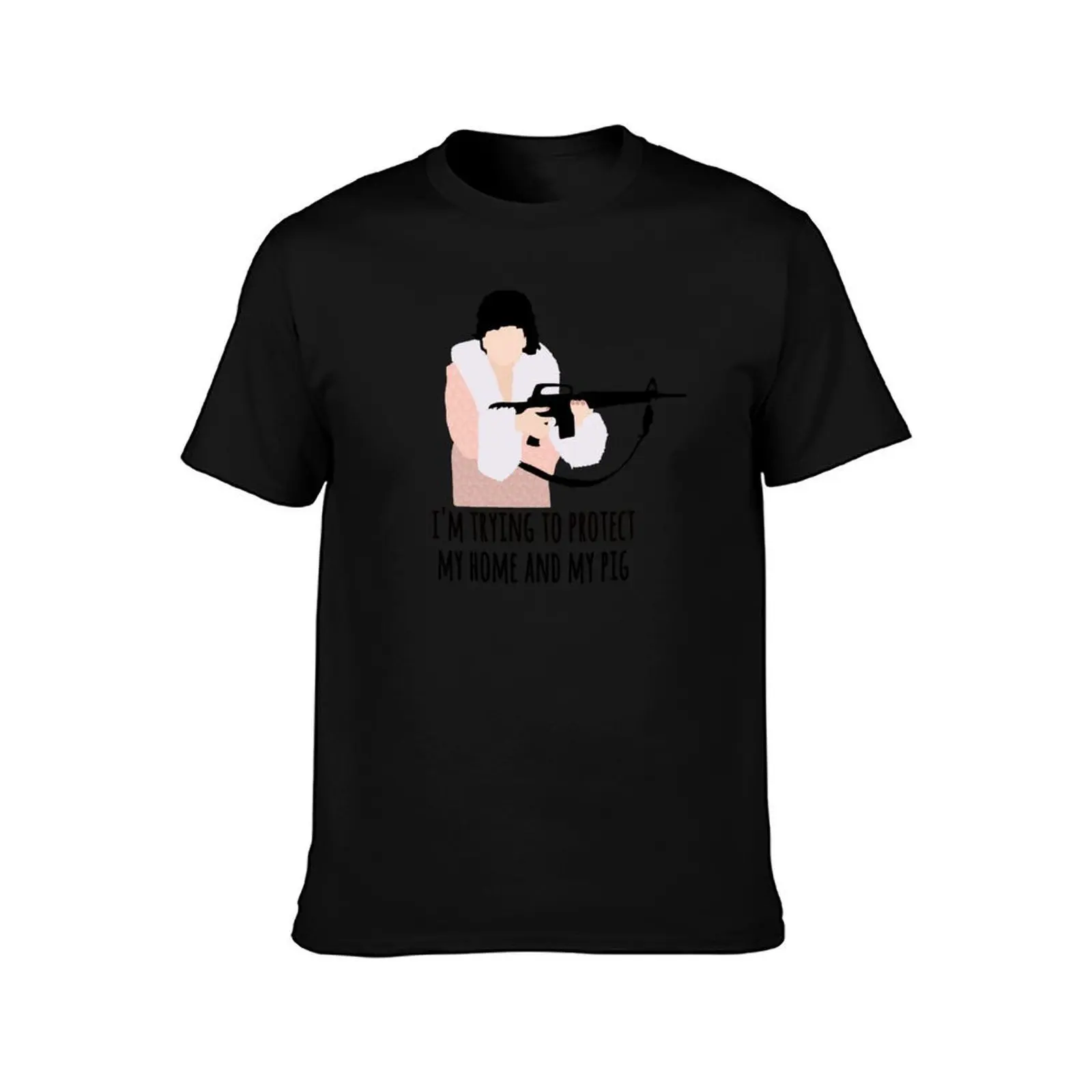 im trying to protect my home and my pig T-Shirt, Summer Casual Cotton Tee, Oversized Streetwear Tops, Vintage Graphic Print
