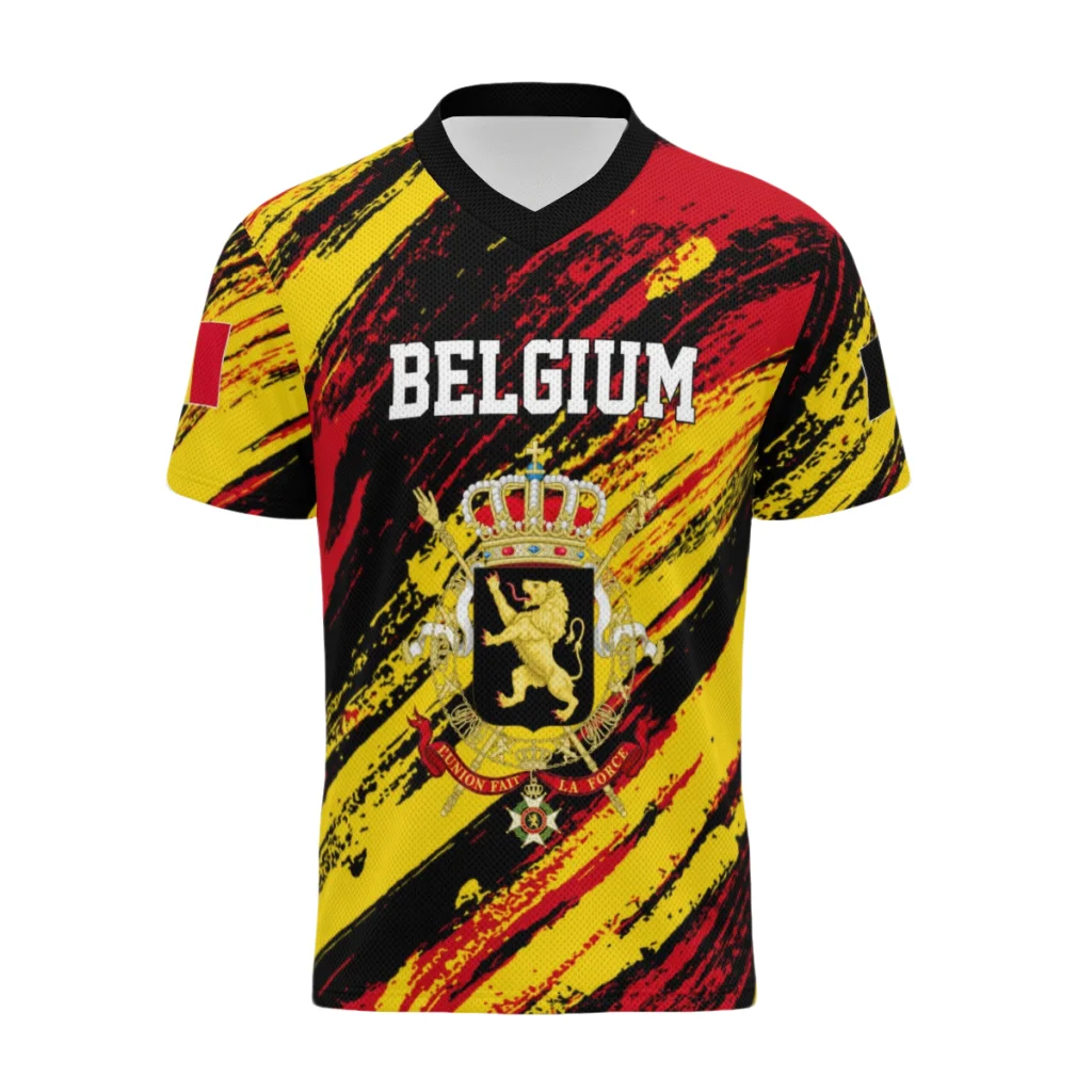 2026 Belgium Flag Retro V NECK Summer Short Sleeve T-Shirt Men Women Shirts Breathable Sports Tees