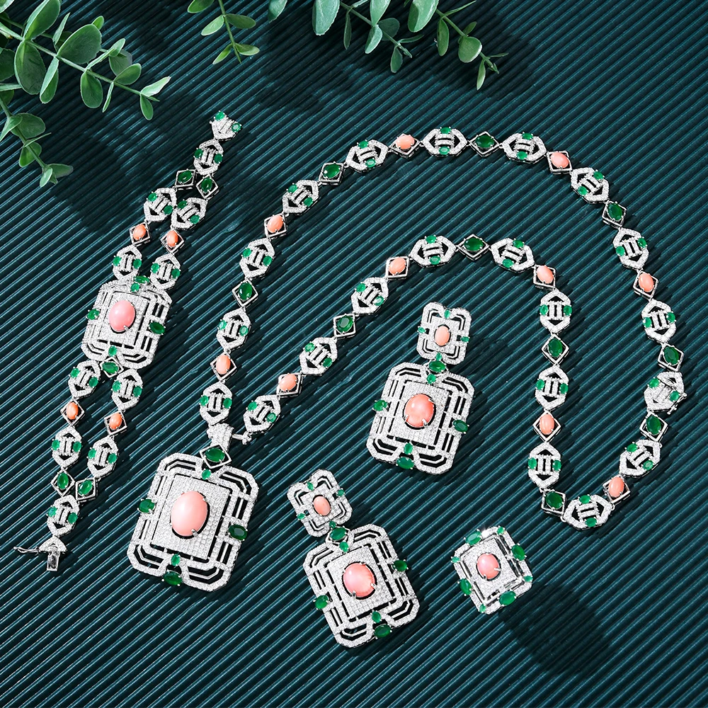 GODKI New Fashion Turquoise UAE Dubai Bridal Jewelry Set For Women Wedding Party Nigerian African Necklace Earring Set