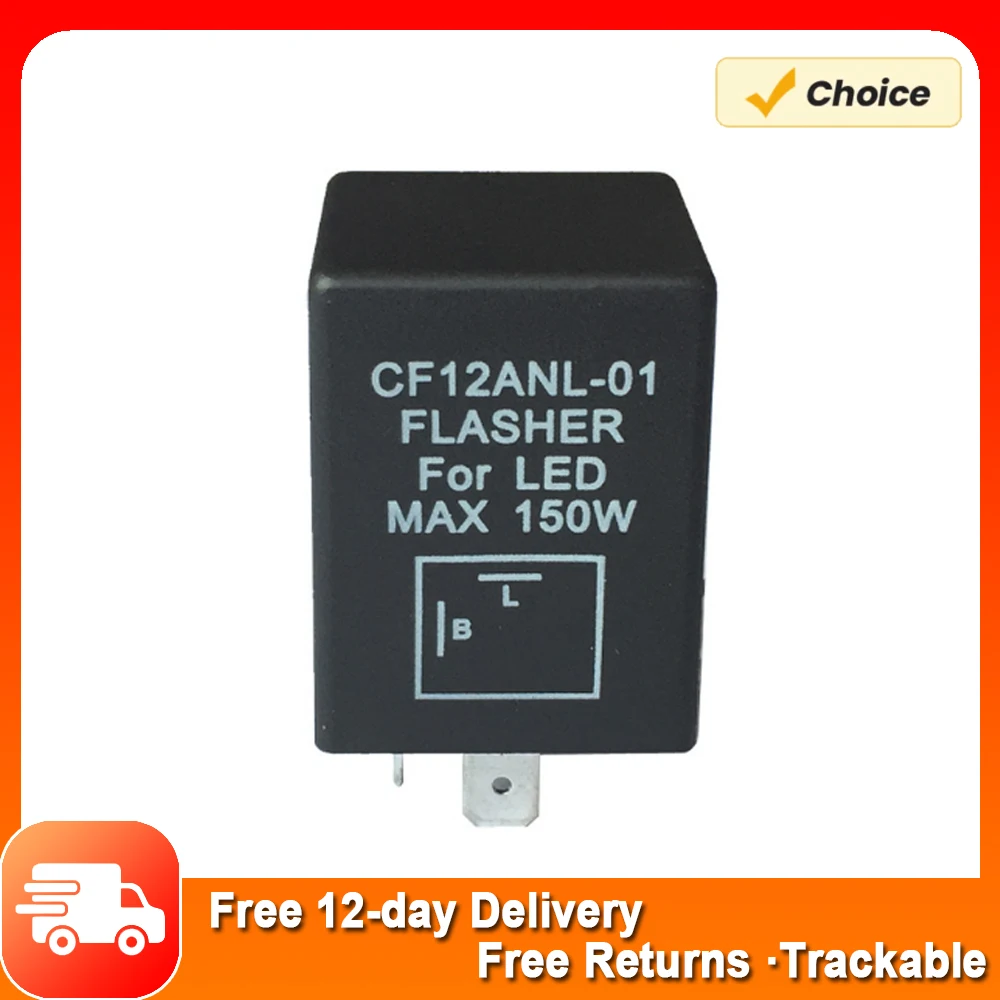 

2-Pin CF12ANL-01 Electronic Led Flasher Relay Fix Turn Signal Bulbs Hyper Flash Issue ABS Material 12VDC 150W Power Relay