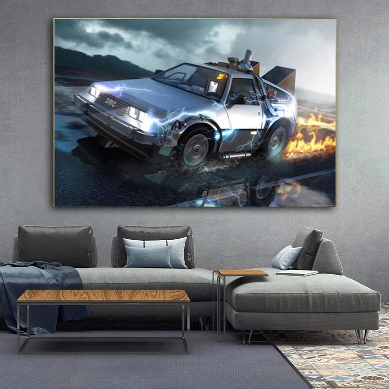 Retro Movies Back To The Future Classic Cool Sports Car Poster Vintage Canvas Painting Wall Art Printed Picture Room Home Decor