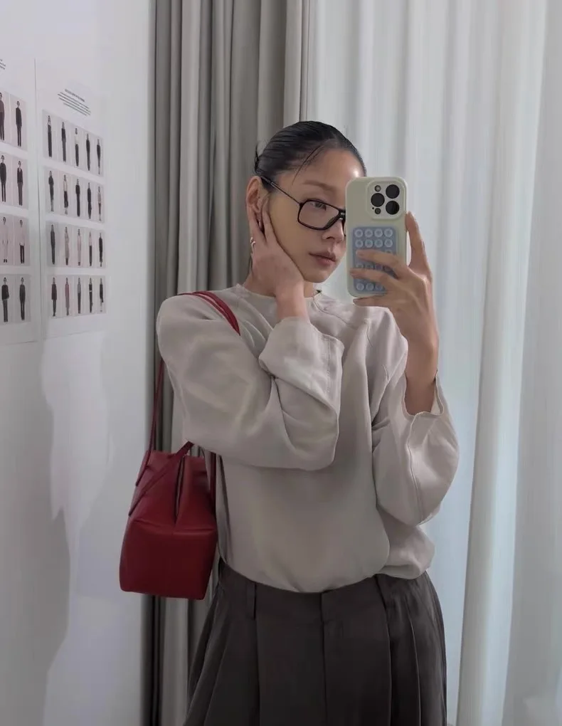 

Премиум-рубашка с круглым вырезом и длинными рукавами, новинка ранней весны, женская, удобная, из хлопка и шелка, для повседневной носки, свободного кроя