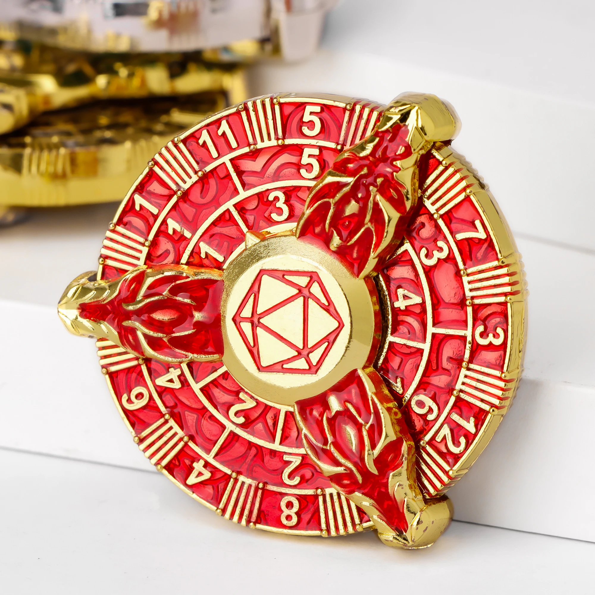 

Brass 7-in-1 Spinner Dice for DND – Red Metal D&D Dice Set for Dungeons and Dragons, Ideal Collector's Gift for Dungeon Masters
