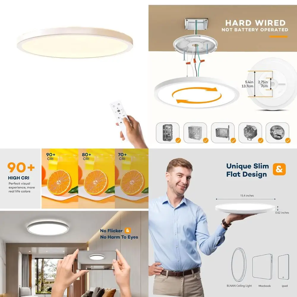 

Adjustable LED Flush Mount Ceiling Light with Remote, 15.4 36W, 3000K-6500K, Modern Round Light Fixture for Home