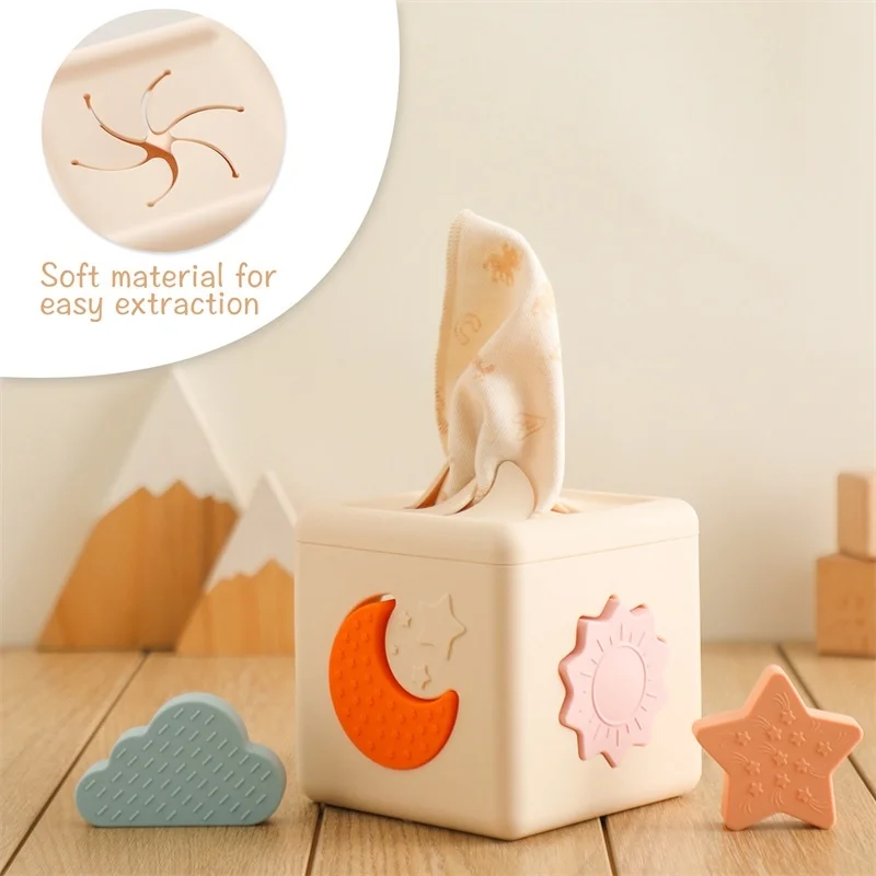 Montessori Toys Matching Box Silicone Star Sun MoonCloud Shape Bpa-free Teether Family Cardboard Box Baby Color Recognition Roy