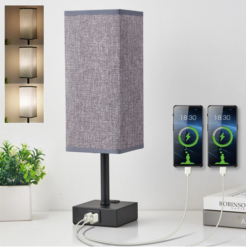 

Touch Bedside Table Lamp with USB 3 Way Dimmable Led Desk Lamp for Bedroom Desk Lamps with Charging Station for Dorm.Office