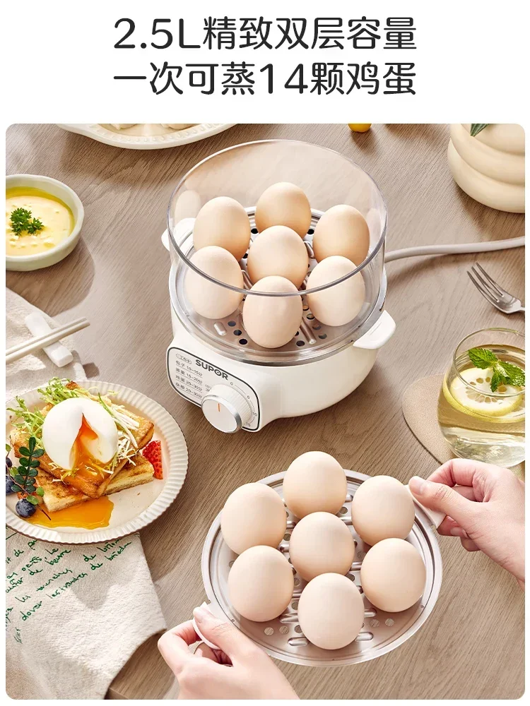 220V Automatic Egg Boiler and Steamer with Timer and Double-Layered Stainless Steel Design for Breakfast