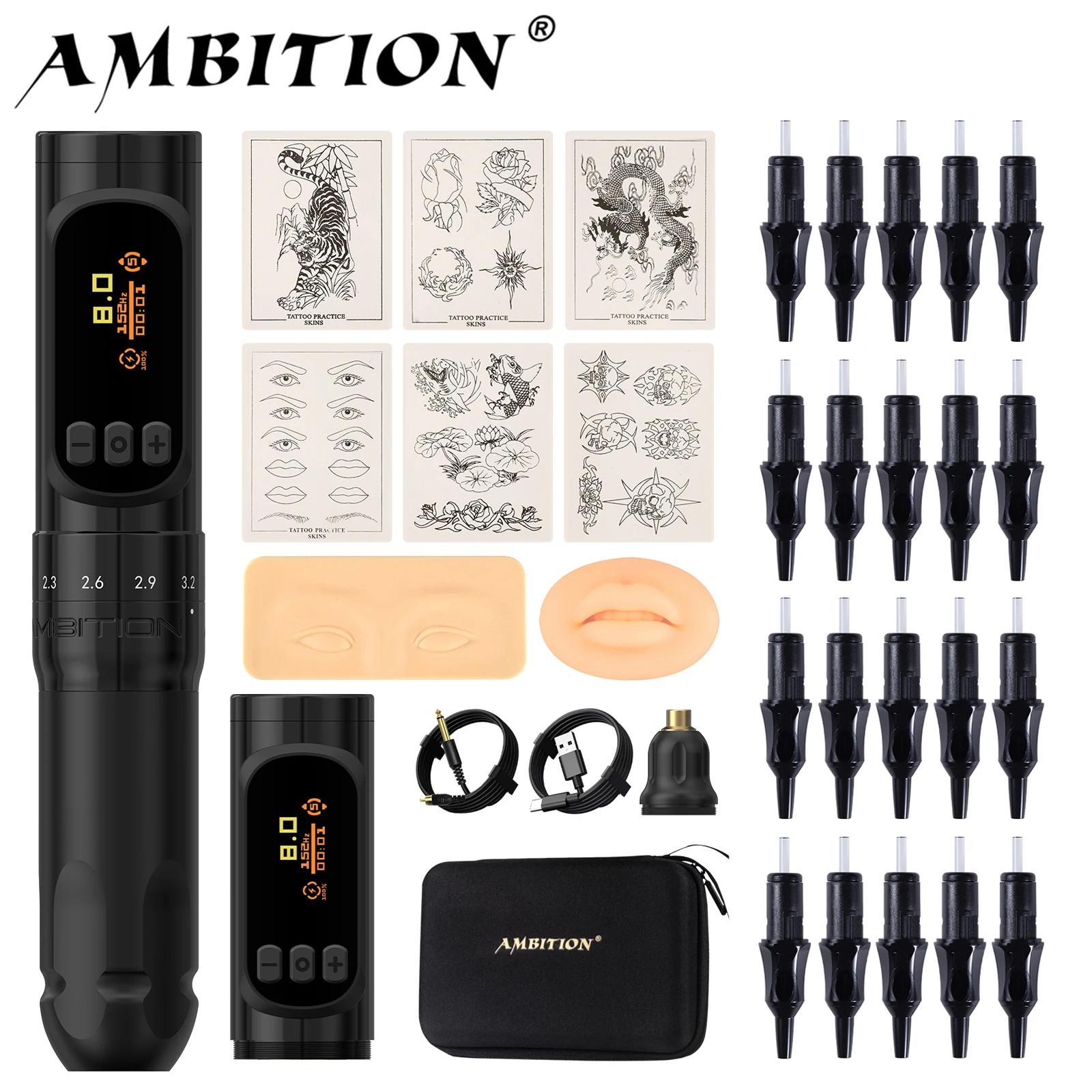 

Комплект Ambition Sally 270, беспроводная машина для татуировки для перманентного макияжа, регулируемый ход, 2,0-3,5 мм, роторная ручка для татуировки с двигателем без сердечника