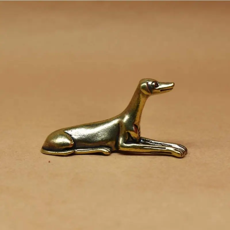 Brass Little Dog Ornament – Hand-Carved Chinese Zodiac Desktop Figurine, Tea Pet Decor, Miniature Landscape Statue