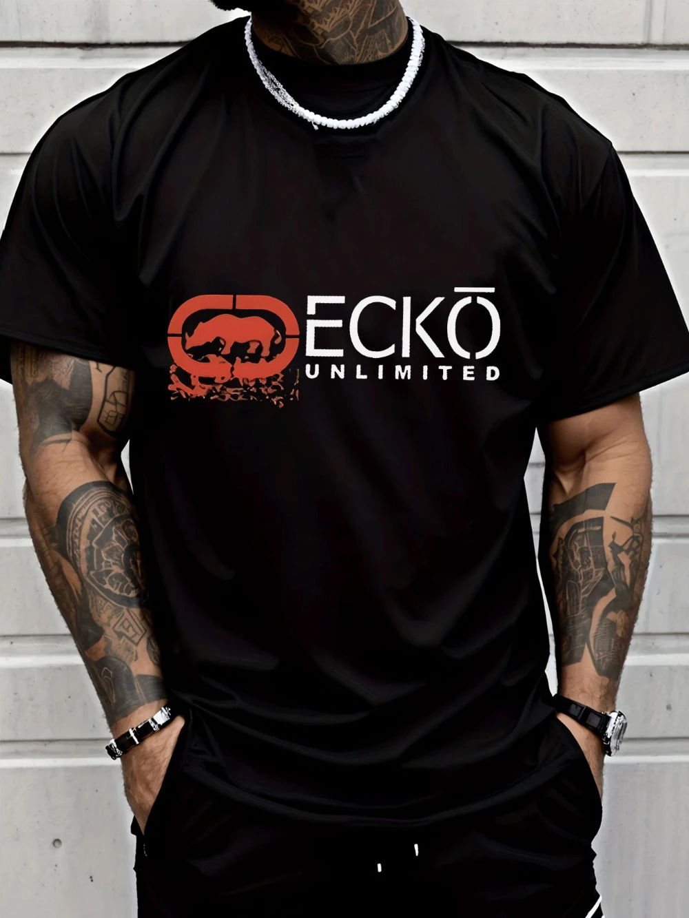 Men's Casual Trendy Rhino Logo Print T Shirt Men'sFashion Street Style Daily Wear for Adult Men's T-shirts for Summer