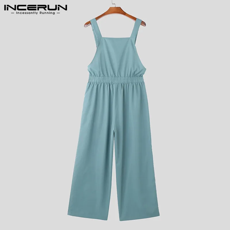 Incerun 2023 Heren Jumpsuits Effen Kleur Rits Losse Mouwloze Bandjes Rompers Heren Streetwear Mode Mannelijke Lading Overalls S-5XL