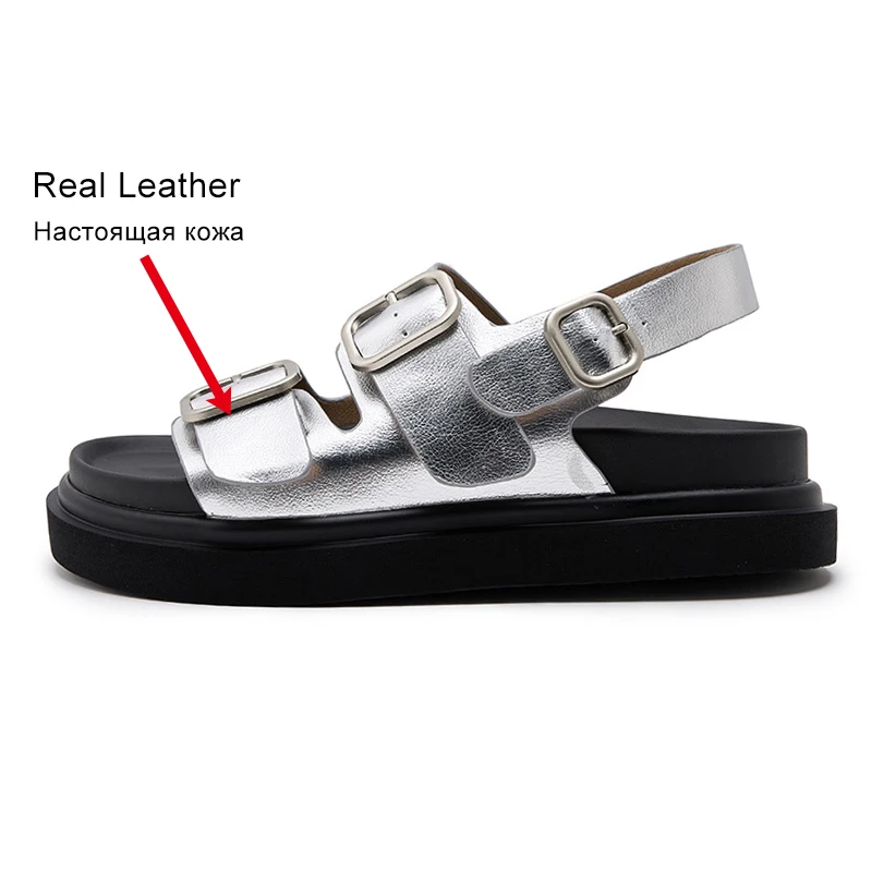 JOZHAMTA Size 35-40 Women Wedges Sandals Real Leather Buckle Strap Platform Mid Heels Shoes Summer 2025 Ins Casual Beach Daily