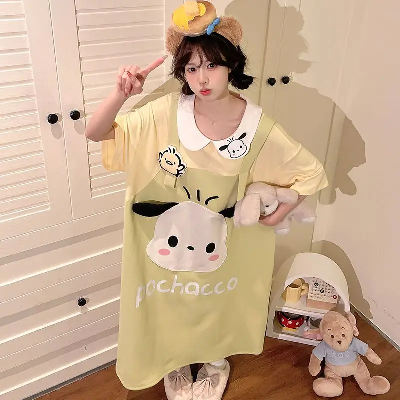 Sanrio Cartoon Sleep Dress, Kuromi/cinnamoroll/pochacco/pompompurin, Peter Pan Collar Summer Soft Loungewear Birthday Gift - view 2