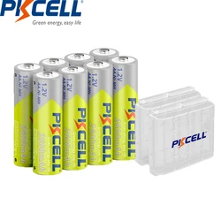 8PC PKCELL NIMH AA Battery 2600Mah 1.2V 2A Ni-Mh Double A Rechargeable Batteries And 2PC AA Flashlight Toys Battery Case Boxes